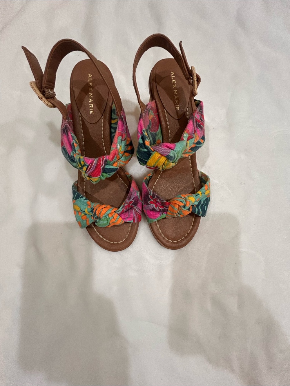 Alex Marie Brown Sandals with Multicolor Floral Knots